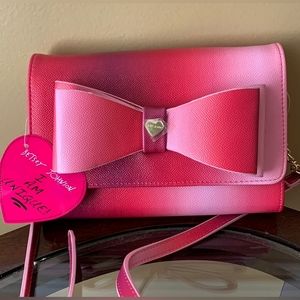 NWT Betsey Johnson Pink & Purple Ombre Faux Leather Crossbody Purse with Bow